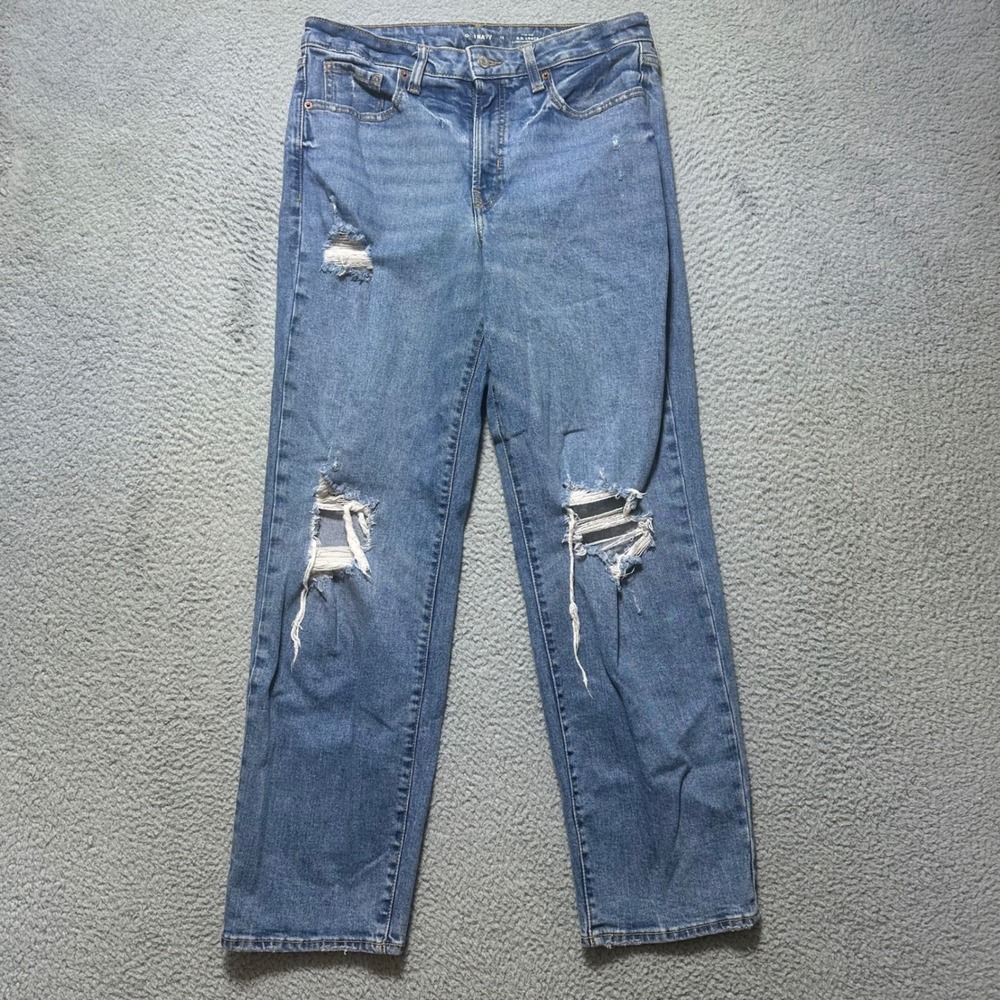 Old Navy‎ OG Loose High Rise Distressed Straight Leg Jeans Blue Womens 12 Ripped